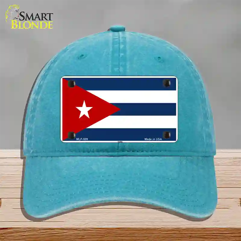 Cuba Flag Novelty License Plate Hat Unconstructed Cotton / Lake Blue