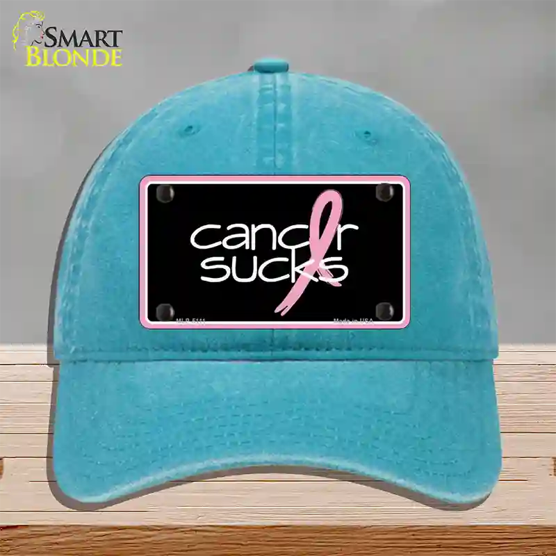 Cancer Sucks Novelty License Plate Hat Unconstructed Cotton / Lake Blue