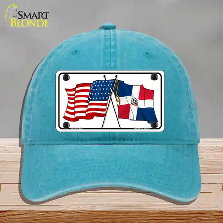 United States Dominican Republic Crossed Flags Novelty License Plate Hat Sign Unconstructed Cotton / Lake Blue