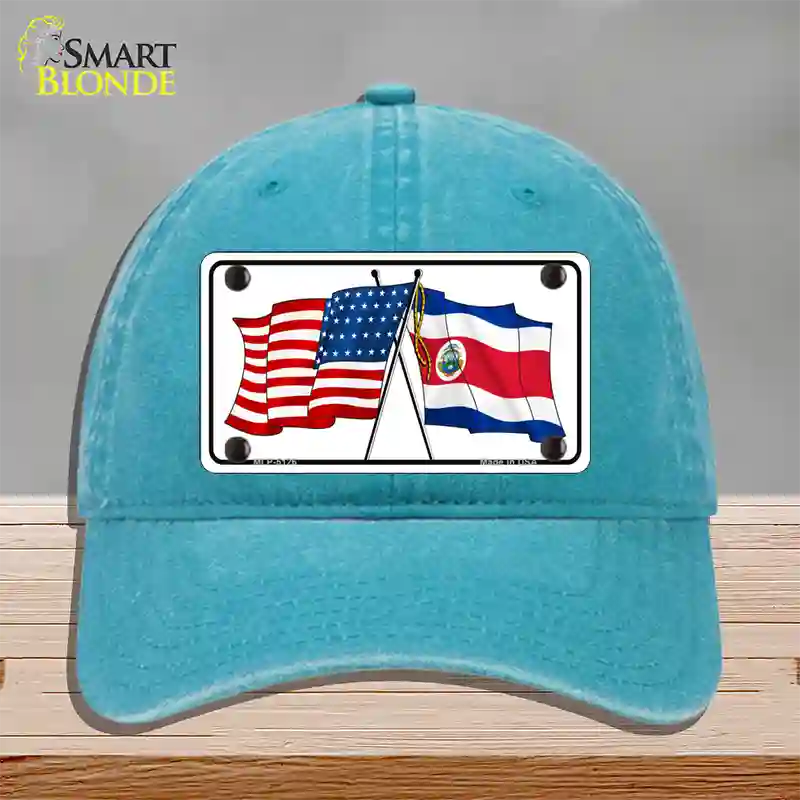 United States Costa Rica Crossed Flags Novelty License Plate Hat Sign Unconstructed Cotton / Lake Blue