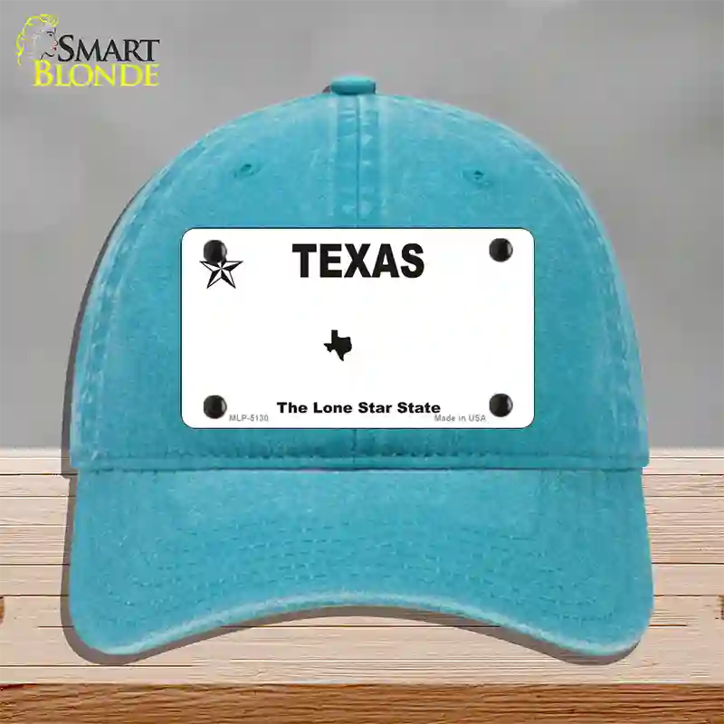 Texas White Blank Novelty License Plate Hat Unconstructed Cotton / Lake Blue