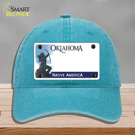 Oklahoma Native America State Blank Novelty License Plate Hat Unconstructed Cotton / Lake Blue