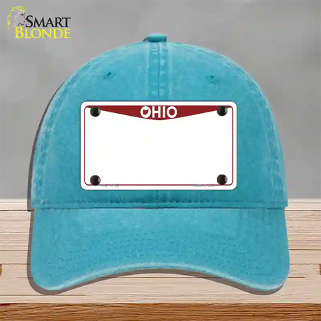 Ohio Maroon Blank Novelty License Plate Hat Unconstructed Cotton / Lake Blue