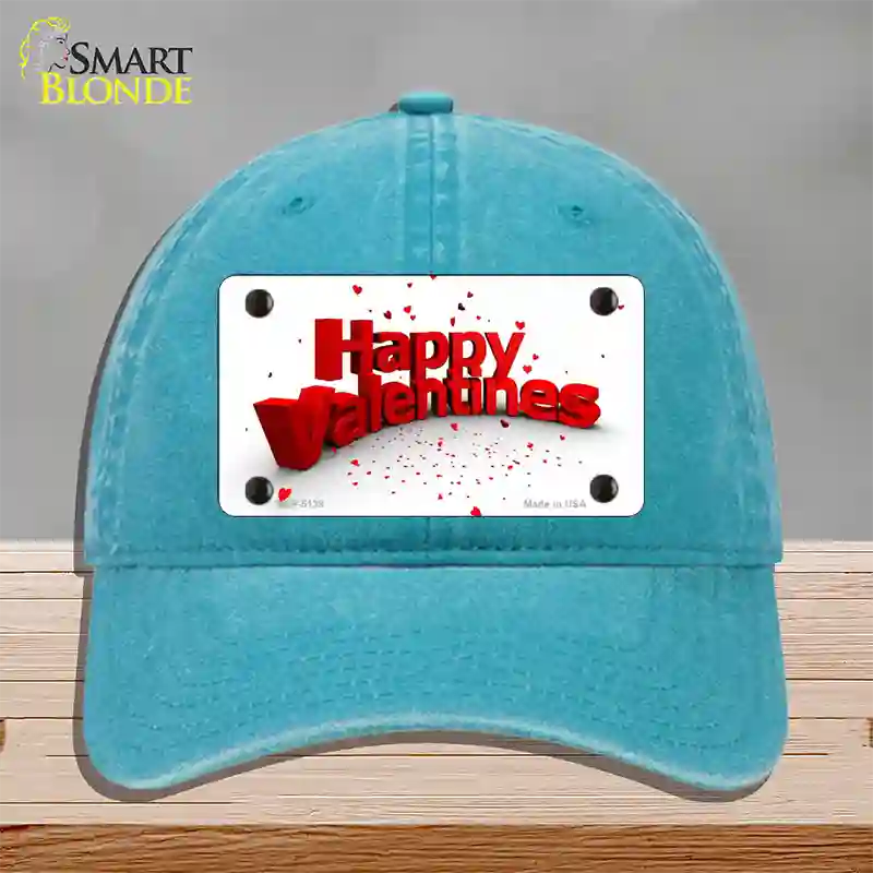 Happy Valentines Novelty License Plate Hat Unconstructed Cotton / Lake Blue