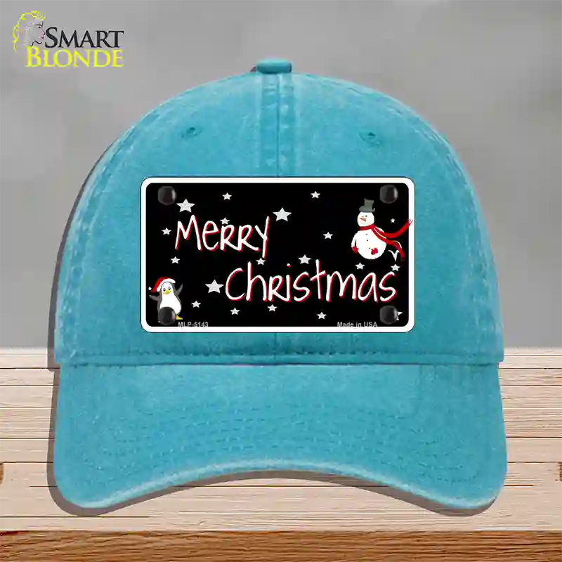 Merry Christmas Novelty License Plate Hat Unconstructed Cotton / Lake Blue