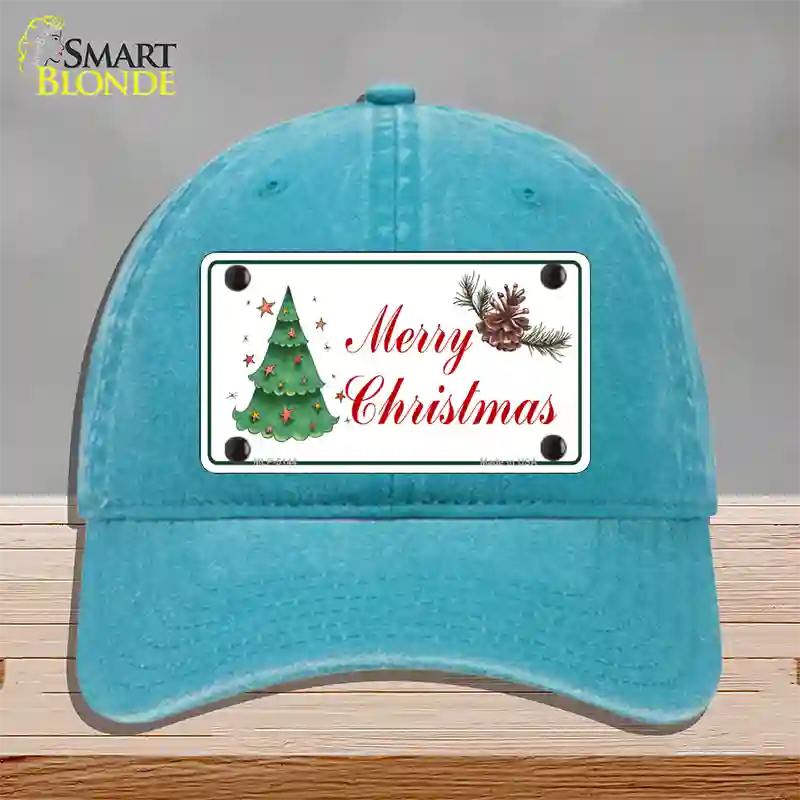 Merry Christmas Tree Novelty License Plate Hat Unconstructed Cotton / Lake Blue