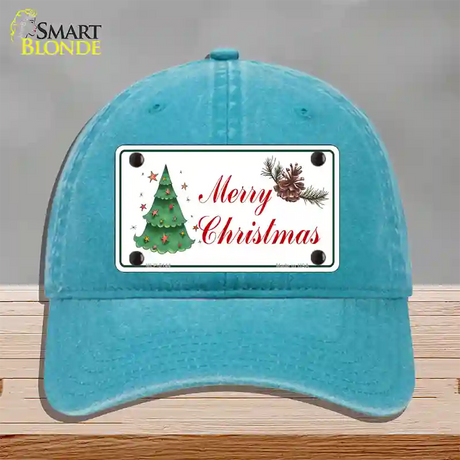 Merry Christmas Tree Novelty License Plate Hat Unconstructed Cotton / Lake Blue