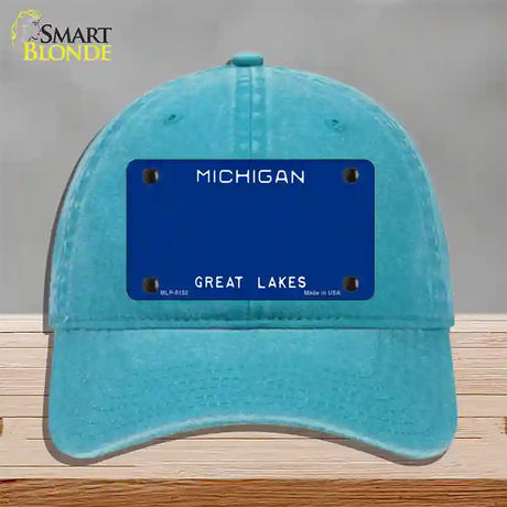 Michigan Great Lakes Plate State Blank Novelty License Plate Hat Unconstructed Cotton / Lake Blue