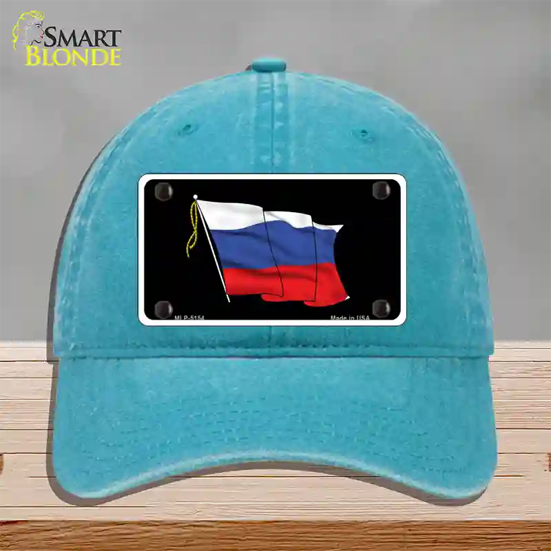 Russian Waving Flag Novelty License Plate Hat Unconstructed Cotton / Lake Blue