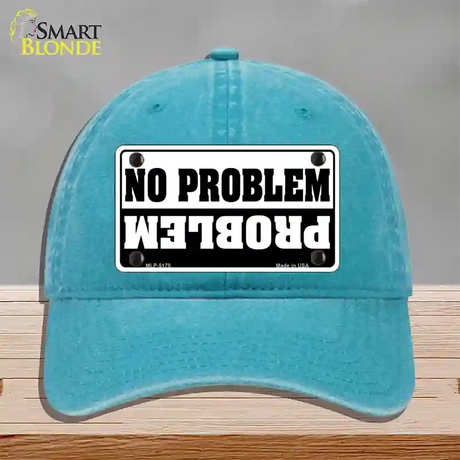 No Problem Novelty License Plate Hat Unconstructed Cotton / Lake Blue