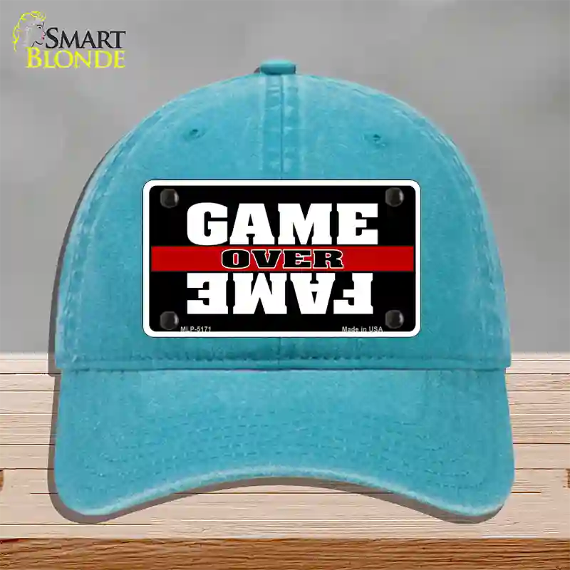 Game Over Fame Novelty License Plate Hat Unconstructed Cotton / Lake Blue