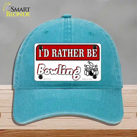 Rather Be Bowling Novelty License Plate Hat Unconstructed Cotton / Lake Blue