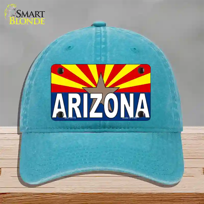 Arizona Flag White Arizona Novelty License Plate Hat Sign Unconstructed Cotton / Lake Blue