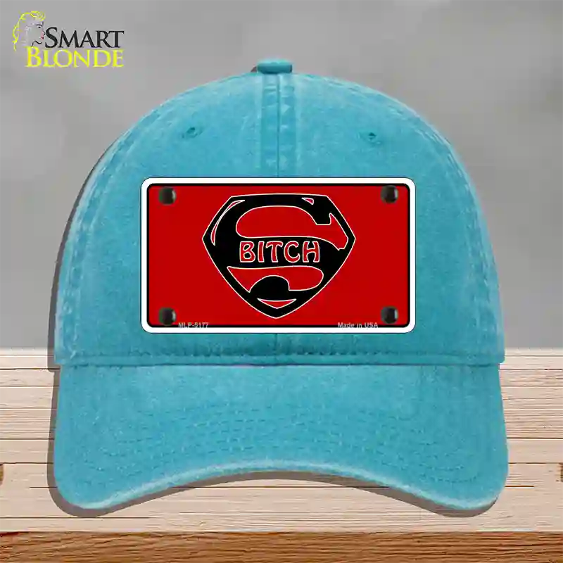 Super Bitch Novelty License Plate Hat Unconstructed Cotton / Lake Blue