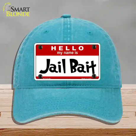 Jail Bait Novelty License Plate Hat Unconstructed Cotton / Lake Blue