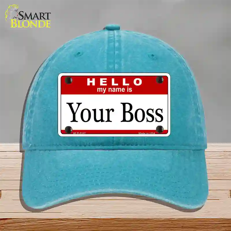 Your Boss Novelty License Plate Hat Unconstructed Cotton / Lake Blue