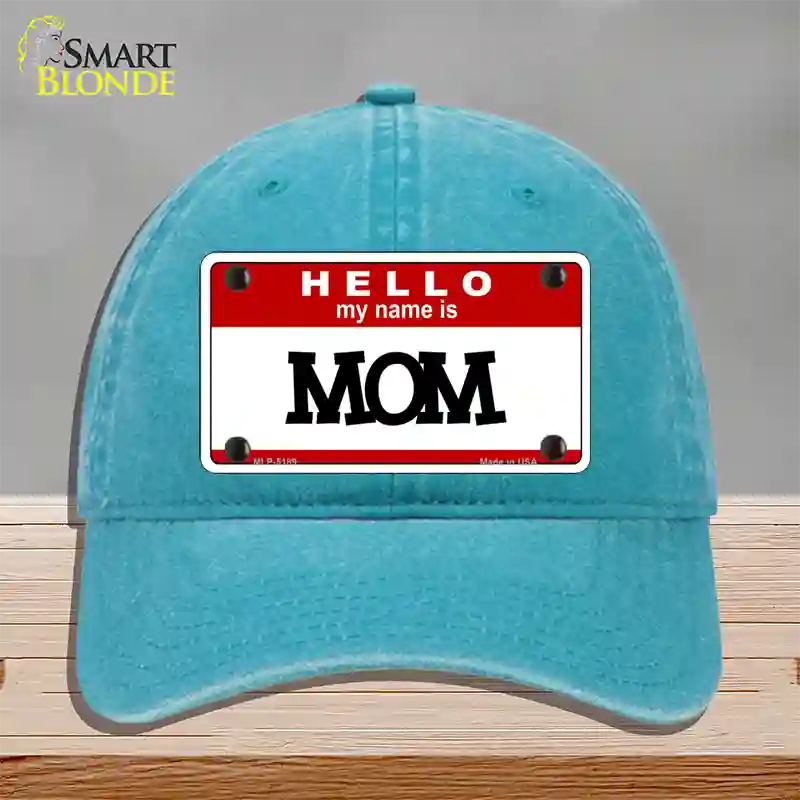 Mom Novelty License Plate Hat Unconstructed Cotton / Lake Blue