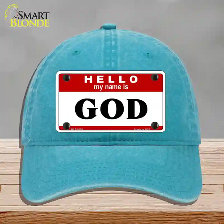 Name Is God Novelty License Plate Hat Unconstructed Cotton / Lake Blue