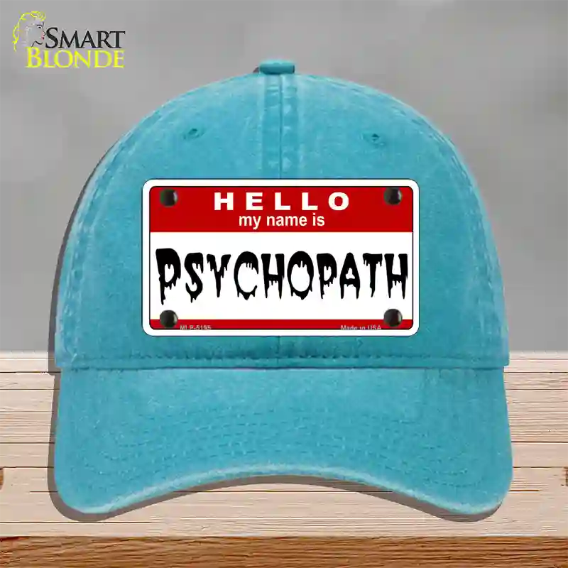 Psychopath Novelty License Plate Hat Unconstructed Cotton / Lake Blue