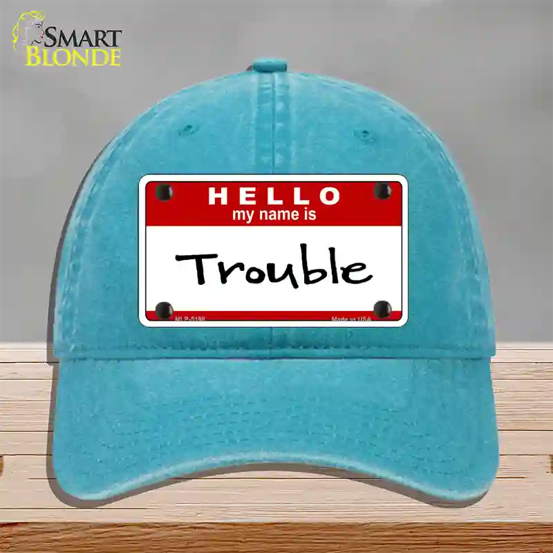 Trouble Novelty License Plate Hat Unconstructed Cotton / Lake Blue