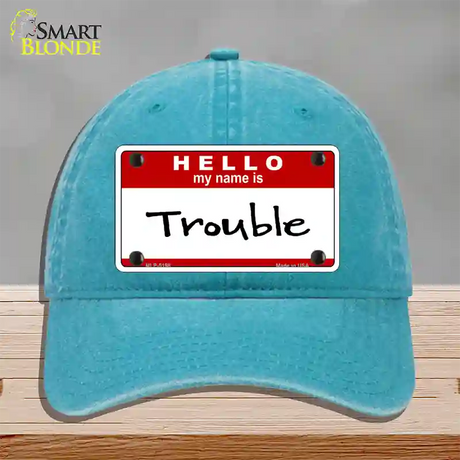 Trouble Novelty License Plate Hat Unconstructed Cotton / Lake Blue