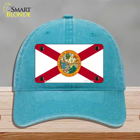 Florida State Flag Novelty License Plate Hat Unconstructed Cotton / Lake Blue