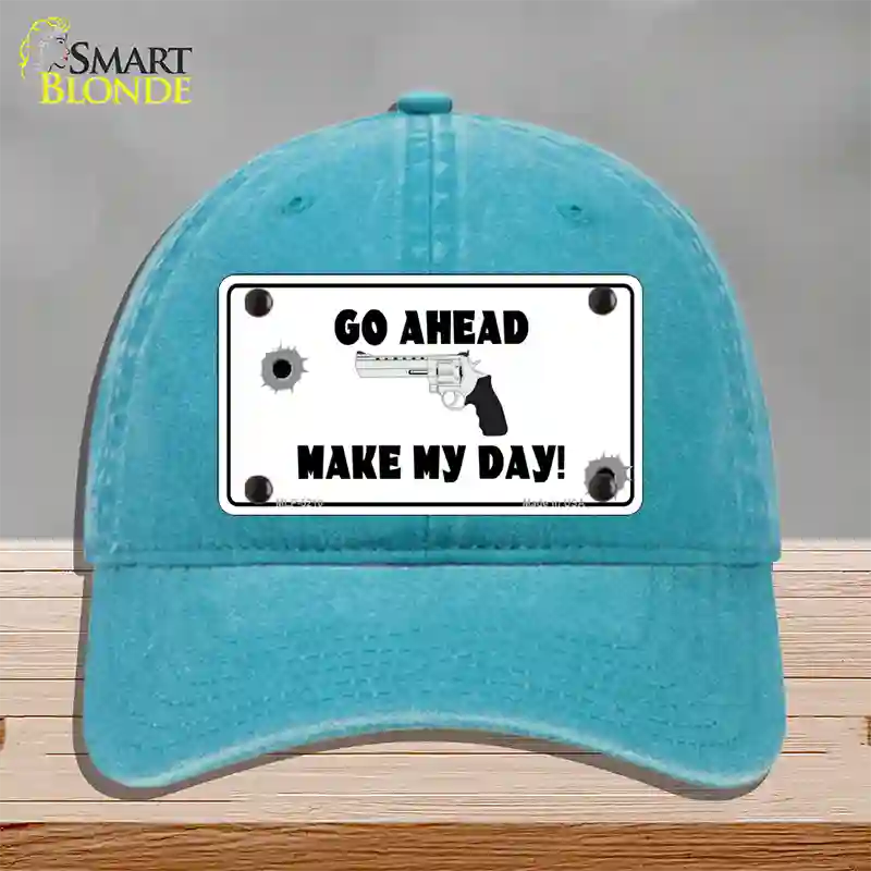 Go Ahead Make My Day Novelty License Plate Hat Unconstructed Cotton / Lake Blue