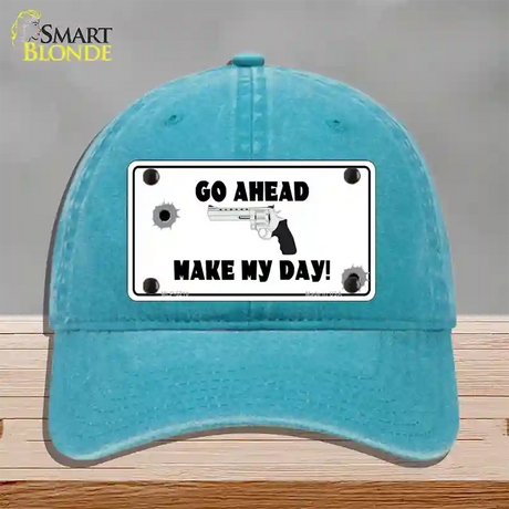 Go Ahead Make My Day Novelty License Plate Hat Unconstructed Cotton / Lake Blue