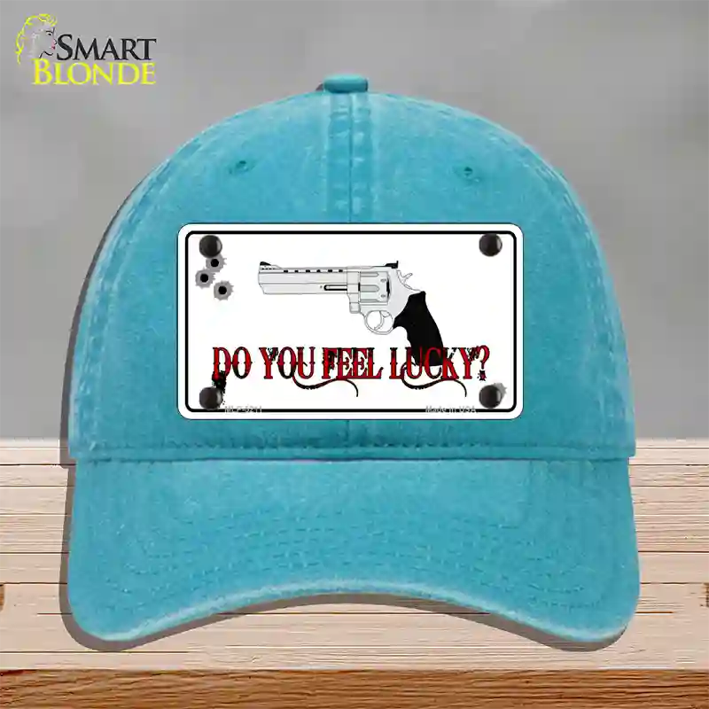 Do You Feel Lucky Novelty License Plate Hat Unconstructed Cotton / Lake Blue