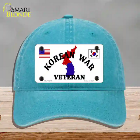 Korean War Veteran Novelty License Plate Hat Unconstructed Cotton / Lake Blue