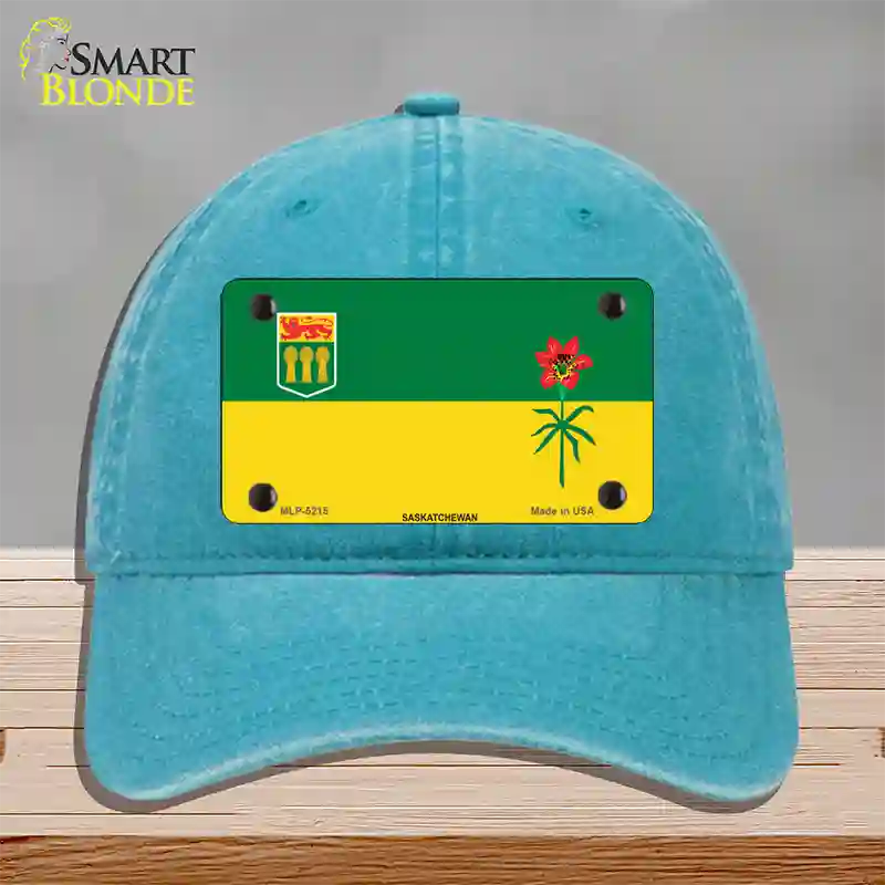 Saskatchewan Flag Novelty License Plate Hat Unconstructed Cotton / Lake Blue