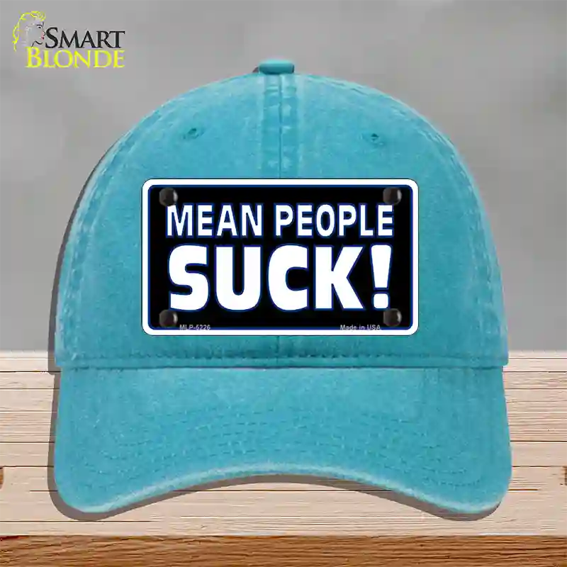 Mean People Suck Novelty License Plate Hat Unconstructed Cotton / Lake Blue