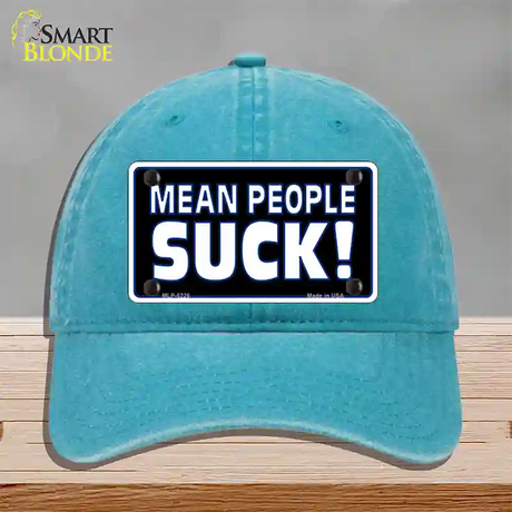 Mean People Suck Novelty License Plate Hat Unconstructed Cotton / Lake Blue