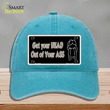 Head Out of Your Ass Novelty License Plate Hat Unconstructed Cotton / Lake Blue