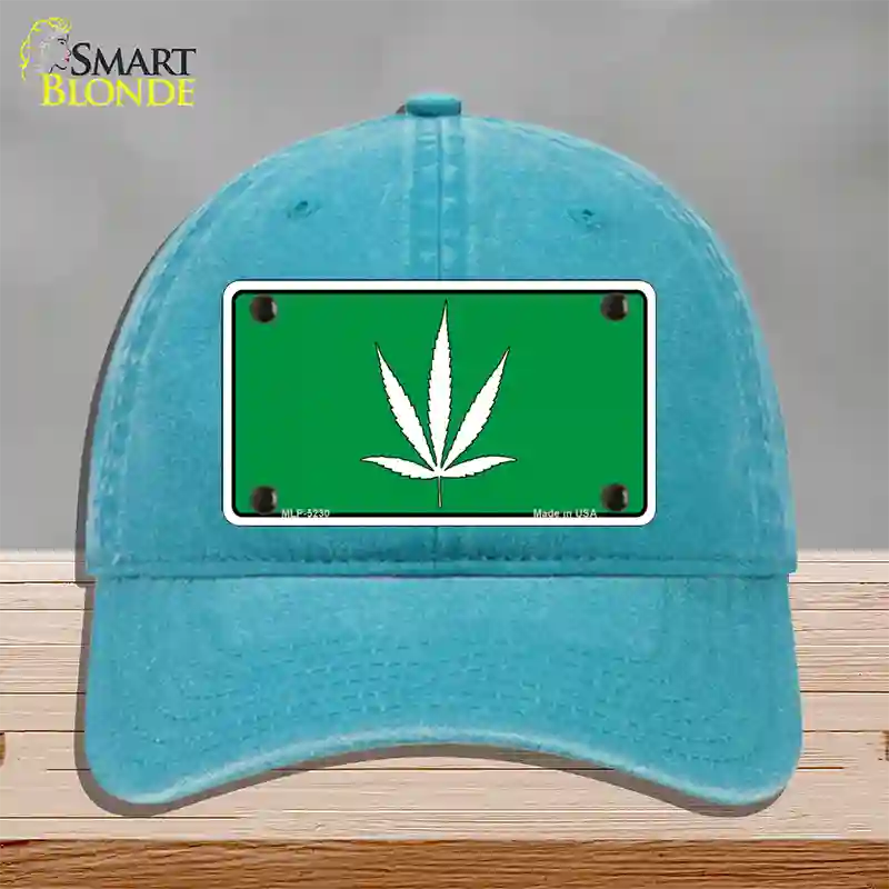 Marijuana Leaf Novelty License Plate Hat Unconstructed Cotton / Lake Blue