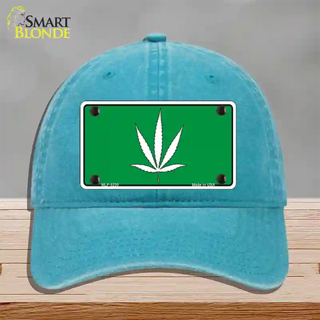 Marijuana Leaf Novelty License Plate Hat Unconstructed Cotton / Lake Blue