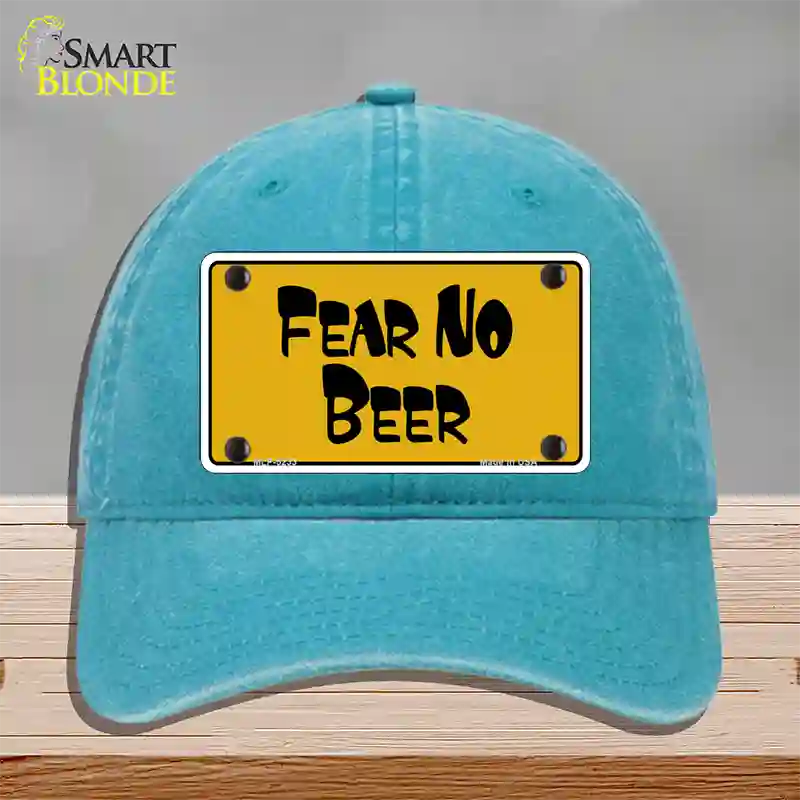 Fear No Beer Novelty License Plate Hat Unconstructed Cotton / Lake Blue