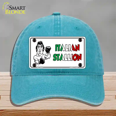 Italian Stallion Novelty License Plate Hat Unconstructed Cotton / Lake Blue