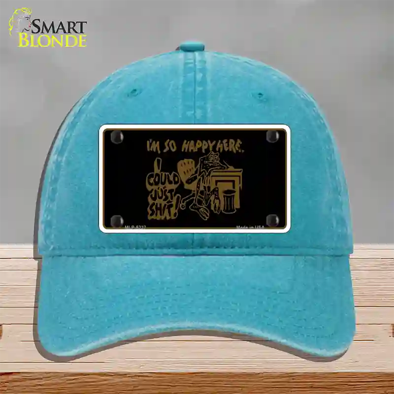 Im So Happy Here Novelty License Plate Hat Unconstructed Cotton / Lake Blue