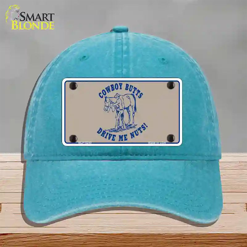 Cowboy Butts Novelty License Plate Hat Unconstructed Cotton / Lake Blue