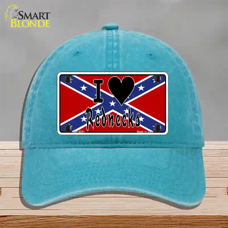 I Love Rednecks Novelty License Plate Hat Unconstructed Cotton / Lake Blue