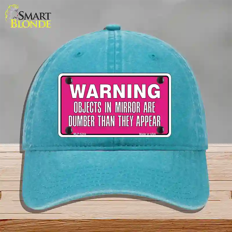 Objects In Mirror Pink Novelty License Plate Hat Unconstructed Cotton / Lake Blue