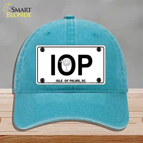 IOP Isle of Palms Novelty License Plate Hat Unconstructed Cotton / Lake Blue