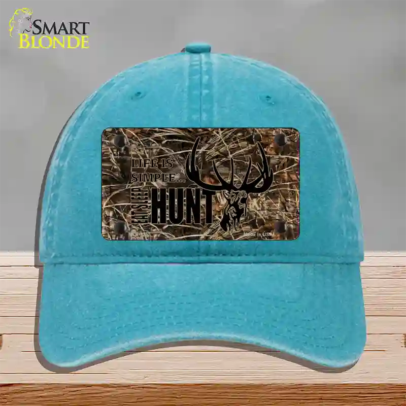 Eat Sleep Hunt Novelty License Plate Hat Unconstructed Cotton / Lake Blue