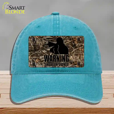 Warning Shotgun Owner Novelty License Plate Hat Unconstructed Cotton / Lake Blue