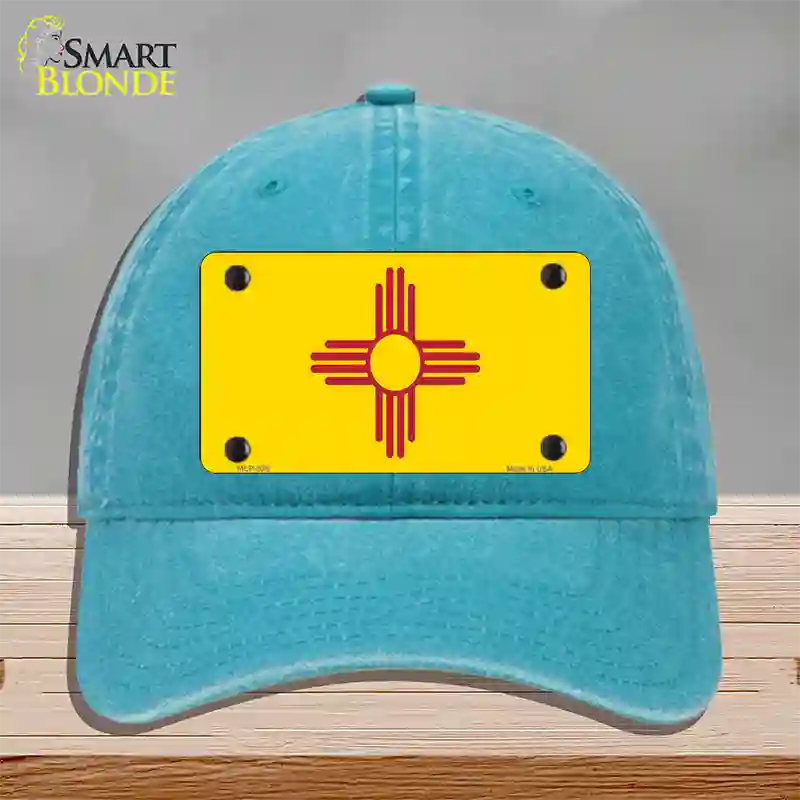 New Mexico State Flag Novelty License Plate Hat Unconstructed Cotton / Lake Blue