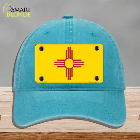 New Mexico State Flag Novelty License Plate Hat Unconstructed Cotton / Lake Blue