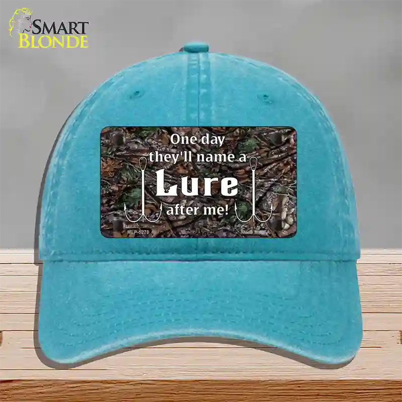 Name A Lure After Me Novelty License Plate Hat Unconstructed Cotton / Lake Blue