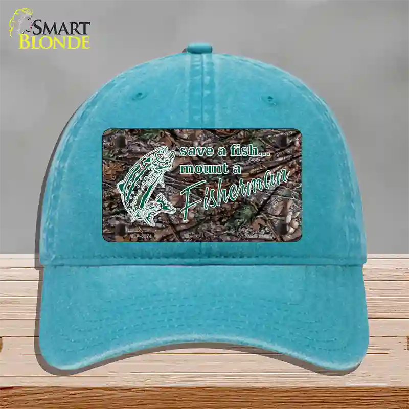 Save A Fish Novelty License Plate Hat Unconstructed Cotton / Lake Blue