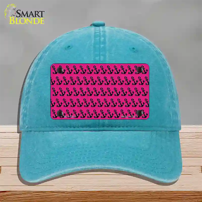 Pink Black Anchor Novelty License Plate Hat Unconstructed Cotton / Lake Blue